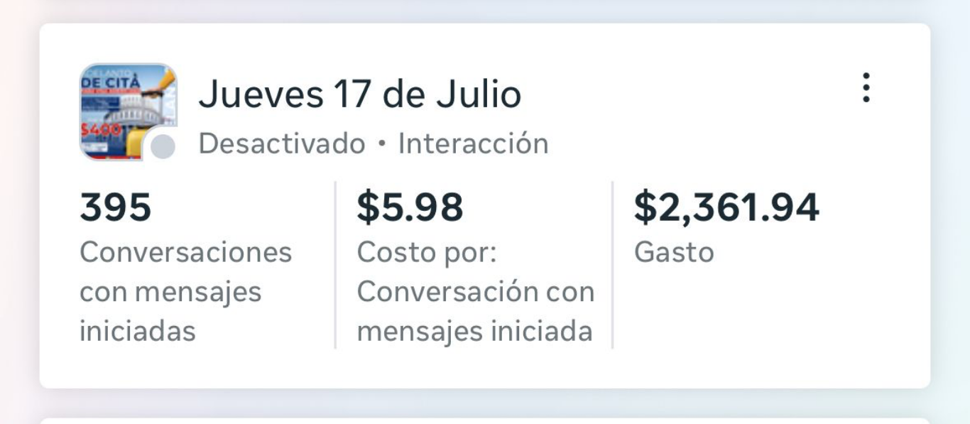 Resultado de campaña: 395 conversaciones iniciadas